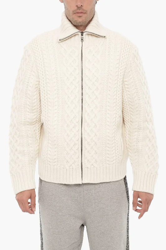 Men’s plush fleece sweater-Neil Barrett Cable Knit Wool Sweater with Two Pockets