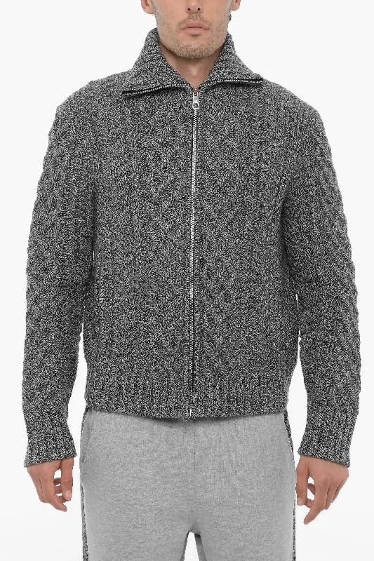 Men’s breezy fleece pullover-Neil Barrett Cable Knit Wool Sweater with Two Pockets