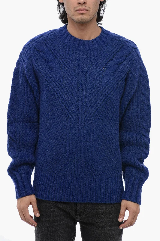 Men’s airy cashmere pullover-Neil Barrett Crew Neck MODERNIST Cable Knit Wool Blend Pullover