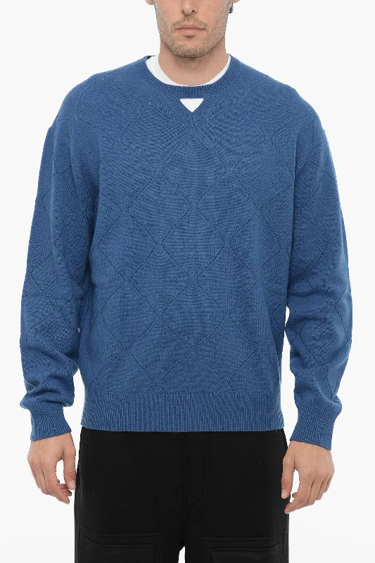 Men’s warm wool pullover-Neil Barrett Wool Blend Crew-neck Sweater with Cut-Out Detail