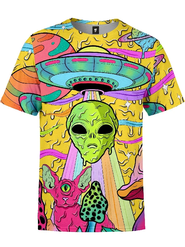 Men’s breezy casual shirt-Neon Alien Drip Invasion (Yellow) Unisex Crew