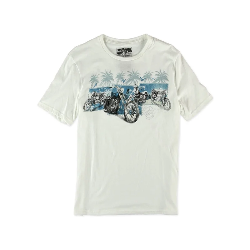 Men’s baggy casual tee-No Borders Mens Motorcycle Band Graphic T-Shirt, White, Small