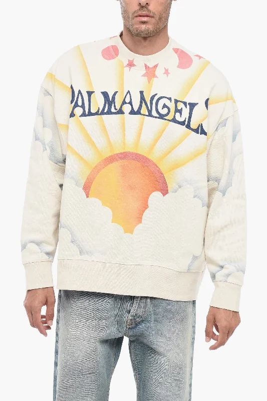 Men’s loose wool pullover-Palm Angels Brushed Cotton Printed SUNRISE Crewneck Sweater