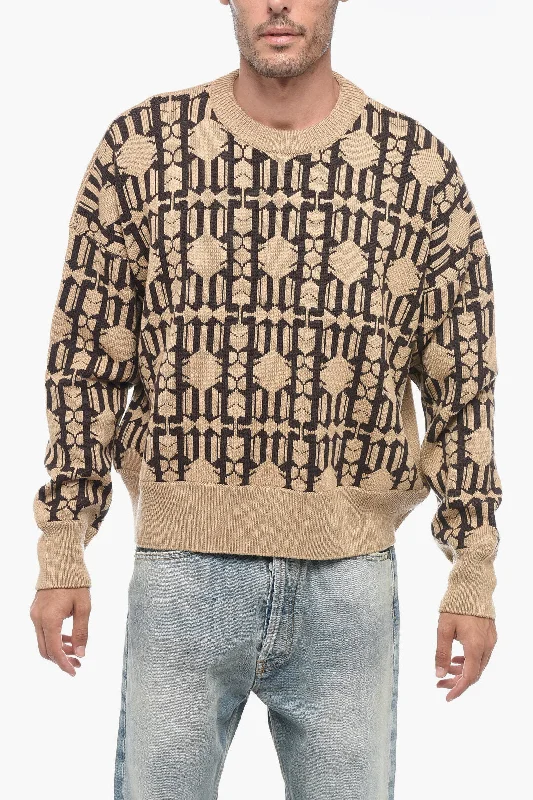 Men’s toasty knit crew-Palm Angels Embroidered ALLOVER MONOGRAM Jacquard Sweater