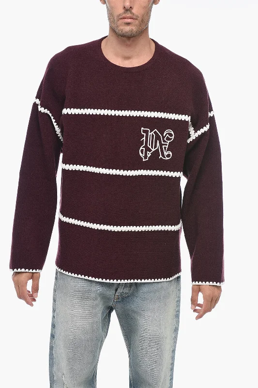 Men’s thick knit sweater-Palm Angels Wool Blend MONOGRAM Crewneck Sweater