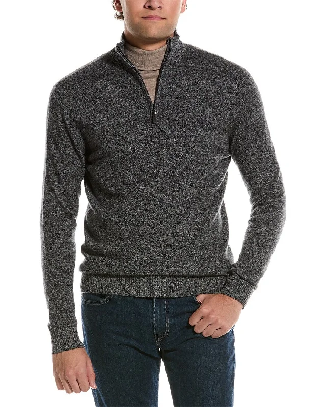 Men’s warm V-neck pullover-Qi Cashmere 1/4-Zip Cashmere Mock Sweater