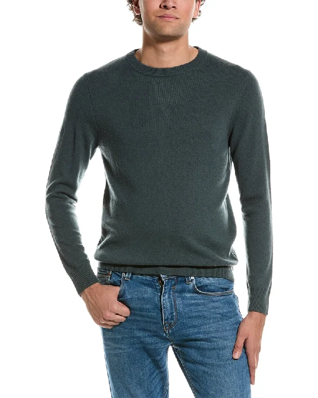 Men’s toasty fleece sweater-Qi Cashmere Solid Cashmere Crewneck Sweater