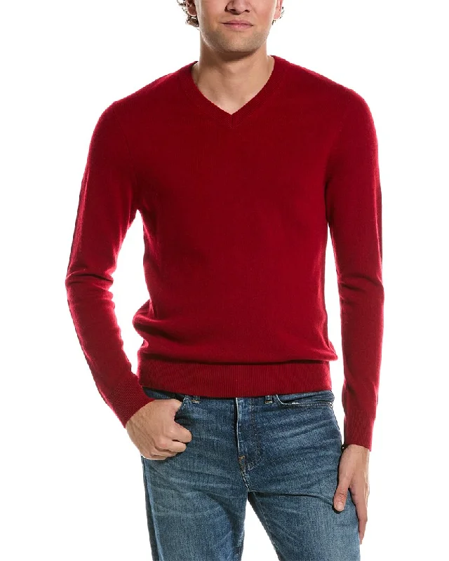 Men’s crisp crew top-Qi Cashmere Solid Cashmere V-Neck Sweater