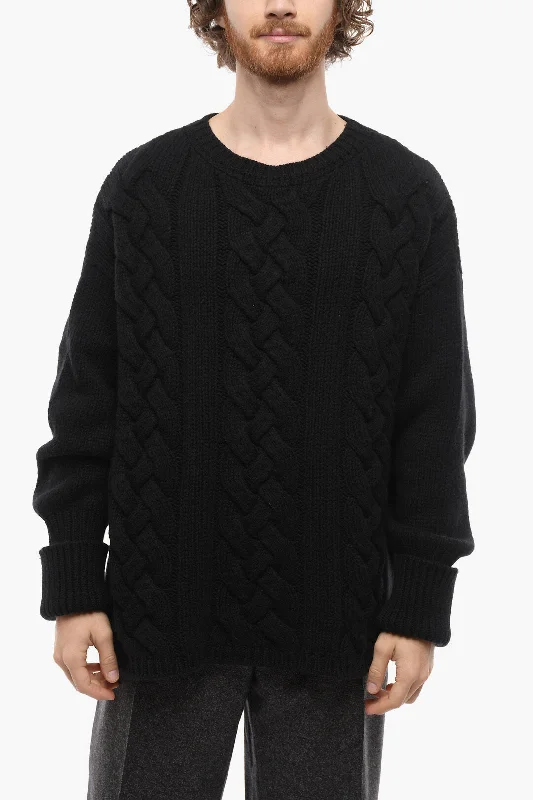 Men’s suave wool sweater-RAMAEL Crew Neck Mohair Blend Aran Pullover