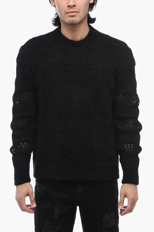 Men’s loose crew pullover-Saint Laurent Crew Neck Openwork Mohair Blend Sweater