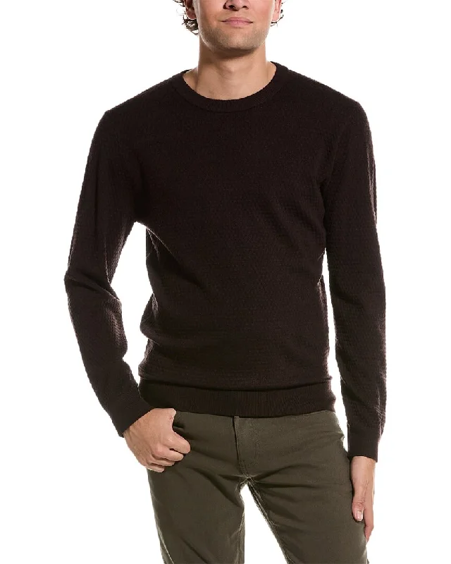 Men’s airy cardigan pullover-Slate & Stone Popcorn Stitch Wool Crewneck Sweater