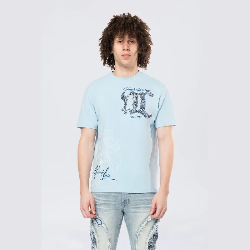 Men’s standout print shirt-Tapestry Patch SS Tee - Cerulean