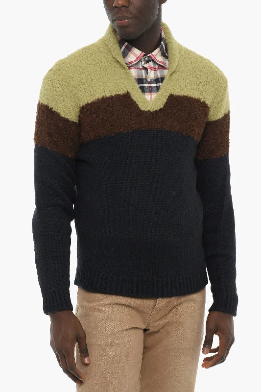 Men’s crisp wool sweater-Woolrich Bouclè Wool Blend V-neck Sweater