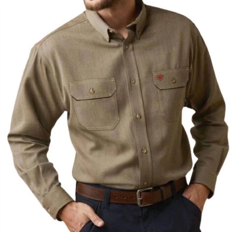 Men’s sharp checkered shirt-Air Inherent Work Shirt In Khaki Heather