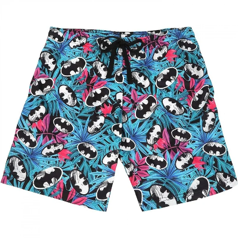 Men’s sharp denim trousers-Batman Logo Hawaiian Print Active Shorts