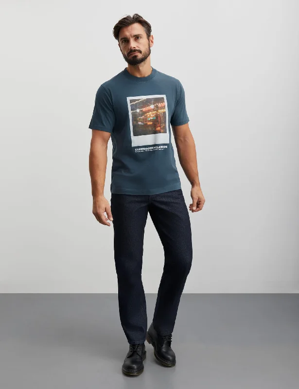 Men’s suave graphic tee-Cotton Jersey Frode Poloroide Tee, Midnight Navy