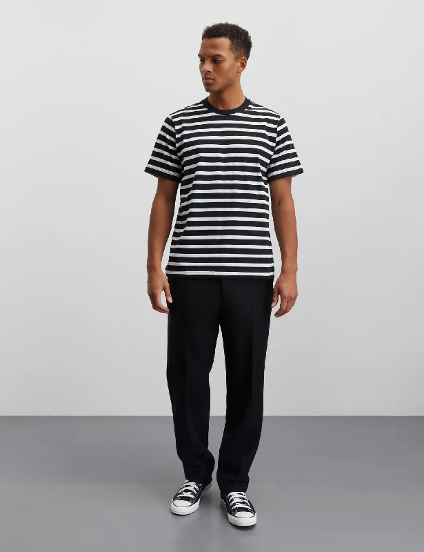 Men’s basic casual tee-Cotton Jersey Stripe Frode Tee, White/Black