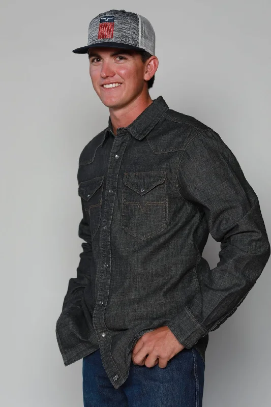 Men’s neat Oxford long-sleeve-Kimes Ranch Mens Grimes Denim Black Denim Cotton Blend L/S Shirt