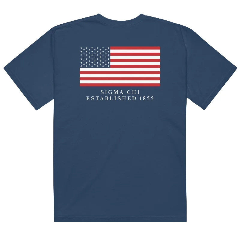 Men’s loose-fit sport shirt-Sigma Chi 4th of July T-Shirt by Comfort Colors (2024)