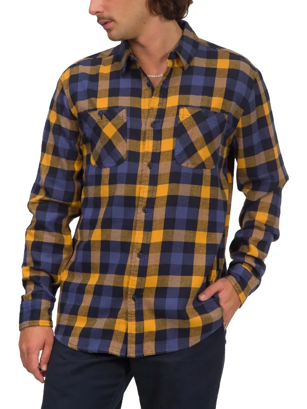 Men’s cozy denim top-Mens Flannel Plaid Button-Down Shirt