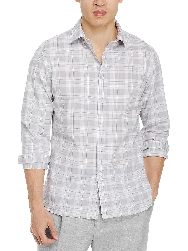 Men’s suave casual top-Mens Plaid Long Sleeve Button-Down Shirt