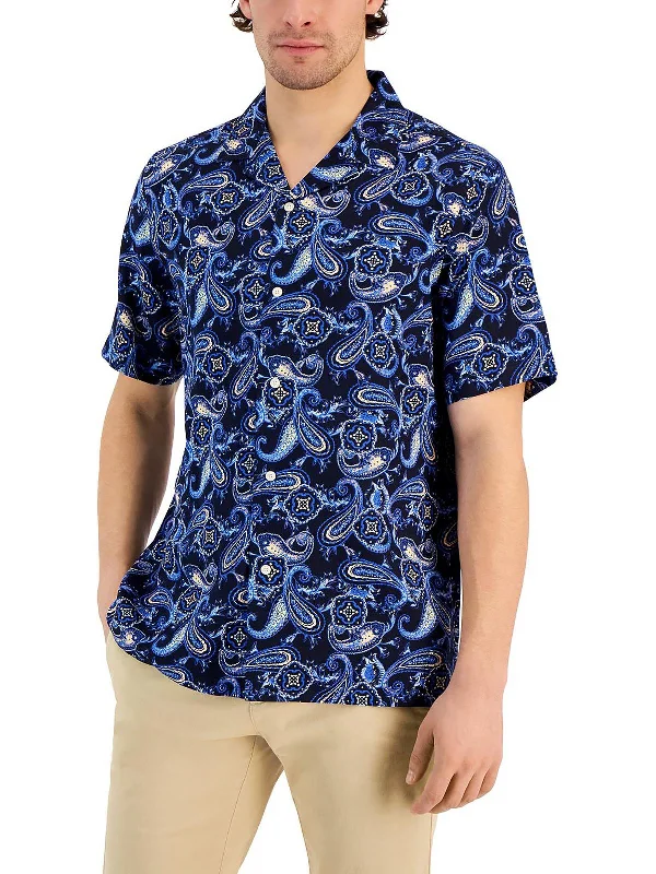 Men’s tight casual shirt-Mens Silk Blend Paisley Button-Down Shirt