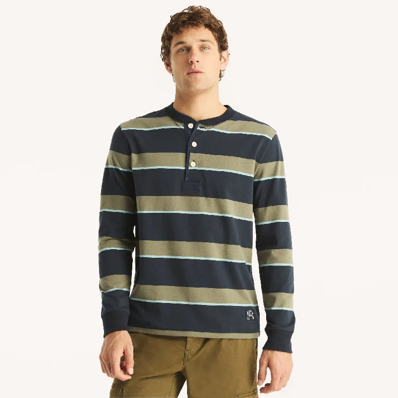 Men’s velvety cotton top-Nautica Mens Nautica Jeans Co. Striped Long-Sleeve Henley