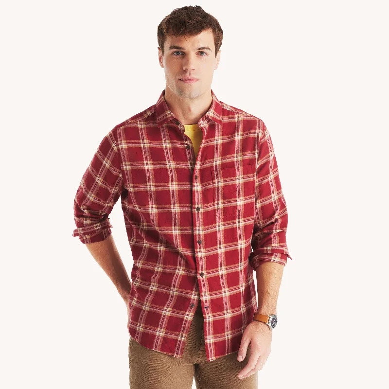 Men’s pure dress top-Nautica Mens Plaid Shirt