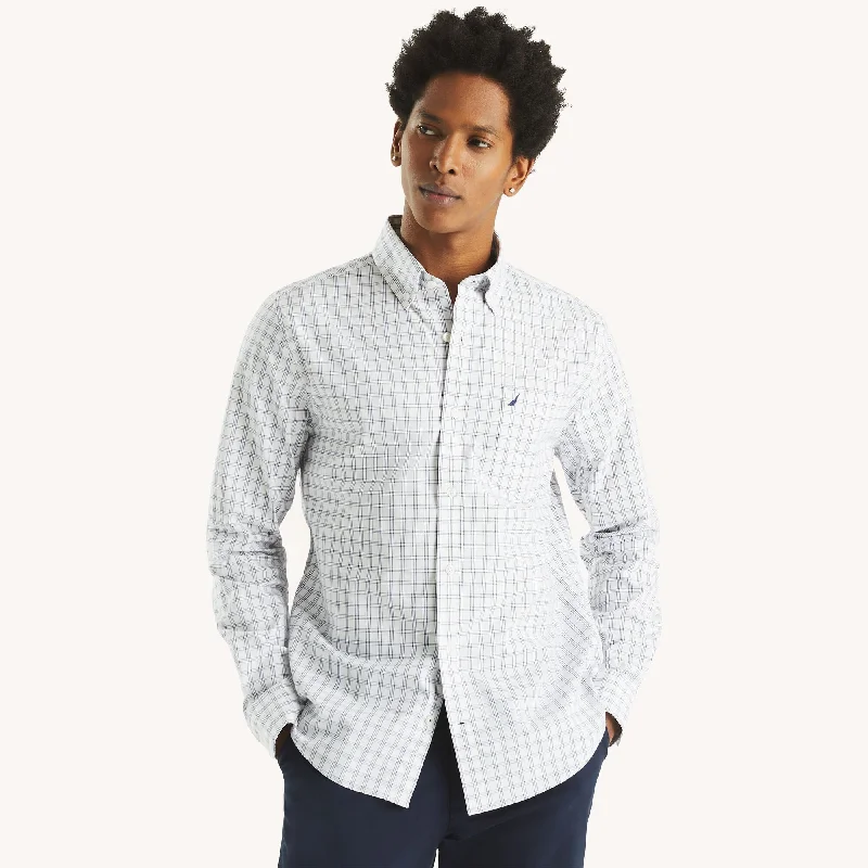 Men’s refined white top-Nautica Mens Slim Fit Wrinkle-Resistant Plaid Wear To Work Shirt