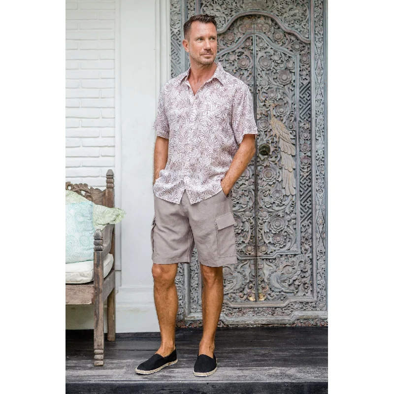 Men’s neat straight khakis-Novica Handmade Spring Cool In Dove Grey Mens Linen-Blend Cargo Shorts