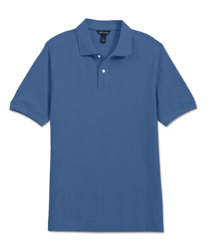 Men’s loose striped top-Pima Pique Polo, Country Blue