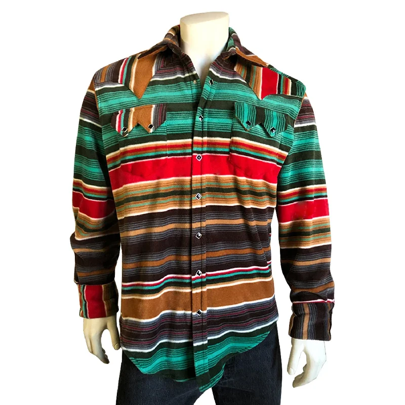 Men’s crisp striped shirt-Rockmount Mens Brown/Green Fleece Serape Pattern Western L/S Shirt