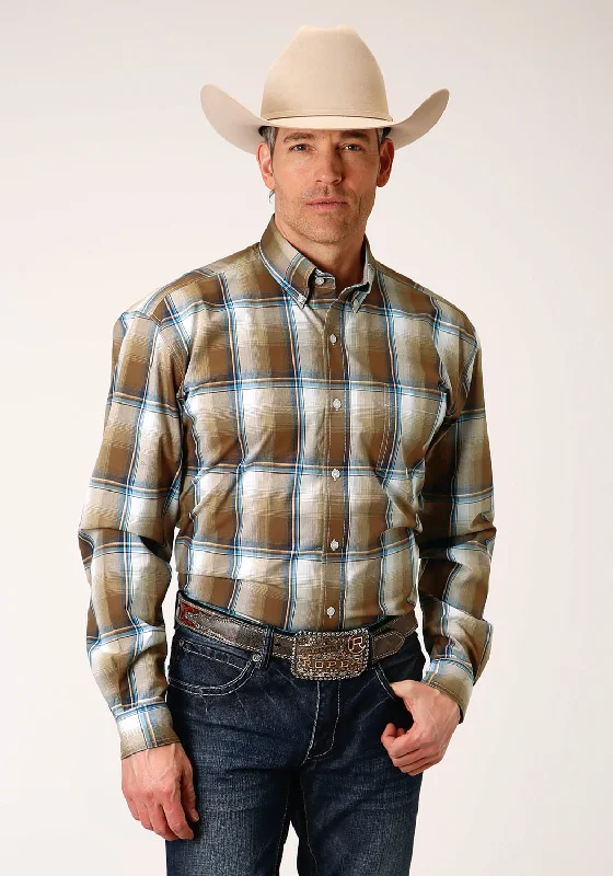 Men’s toasty casual top-Roper Mens Country Road Ombre Black/Brown 100% Cotton 1 Pkt L/S Shirt