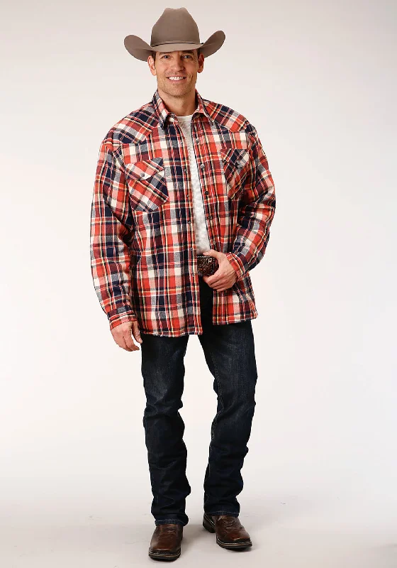 Men’s pure casual shirt-Roper Mens Orange 100% Cotton Sherpa Flannel Plaid L/S Tall Shirt