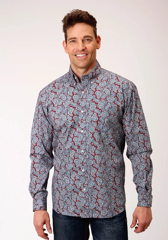 Men’s baggy plaid top-Roper Mens Wine 100% Cotton Liberty Paisley BD L/S 1 Pkt Shirt