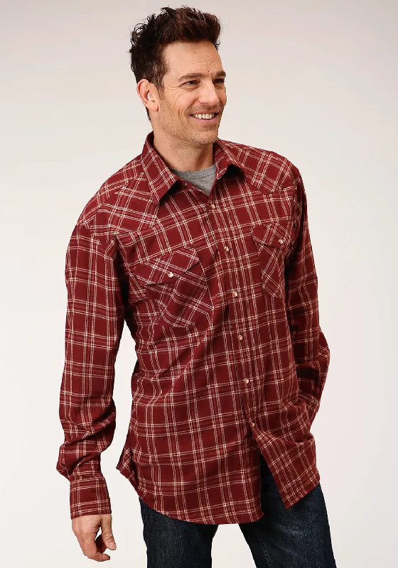 Men’s breezy dress shirt-Roper Mens Wine 100% Cotton Unlined Flannel Plaid L/S Shirt