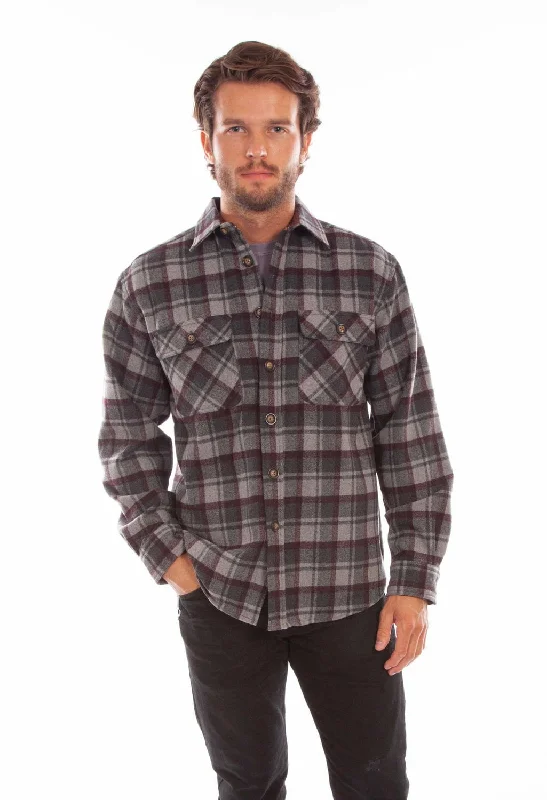 Men’s pristine white shirt-Scully Mens Charcoal/Burgundy Wool Blend Flannel Plaid L/S Shirt