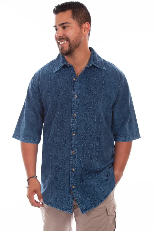 Men’s hip plaid top-Scully Mens Distressed Denim 100% Cotton Trac S/S Shirt