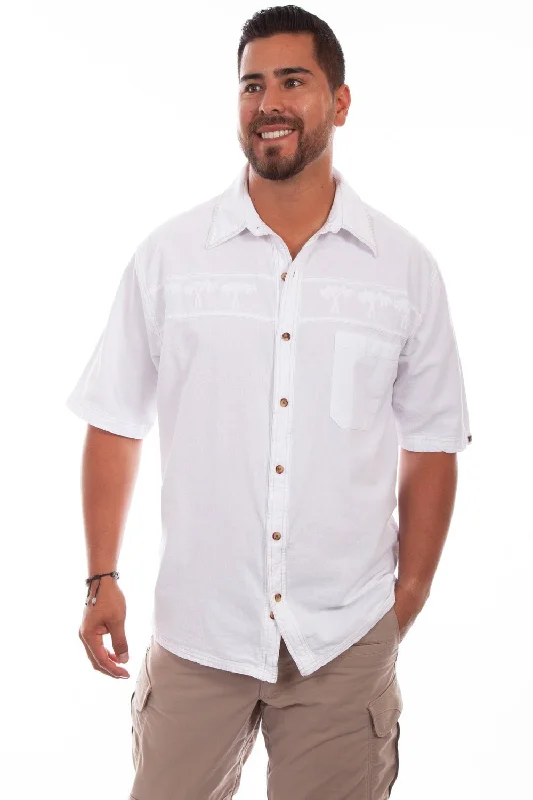 Men’s plush flannel top-Scully Mens White 100% Cotton Palm S/S Shirt