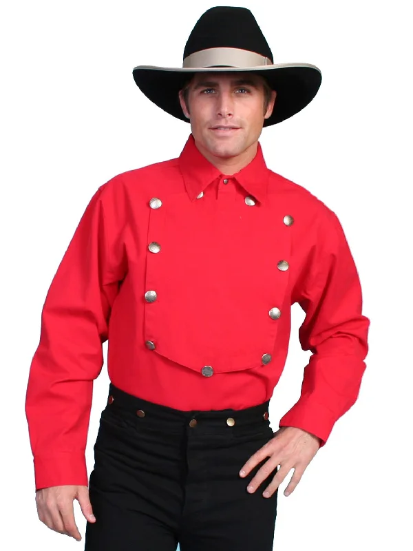 Men’s baggy casual top-Scully Rangewear Mens Red 100% Cotton L/S Big Concho Western Bib Shirt