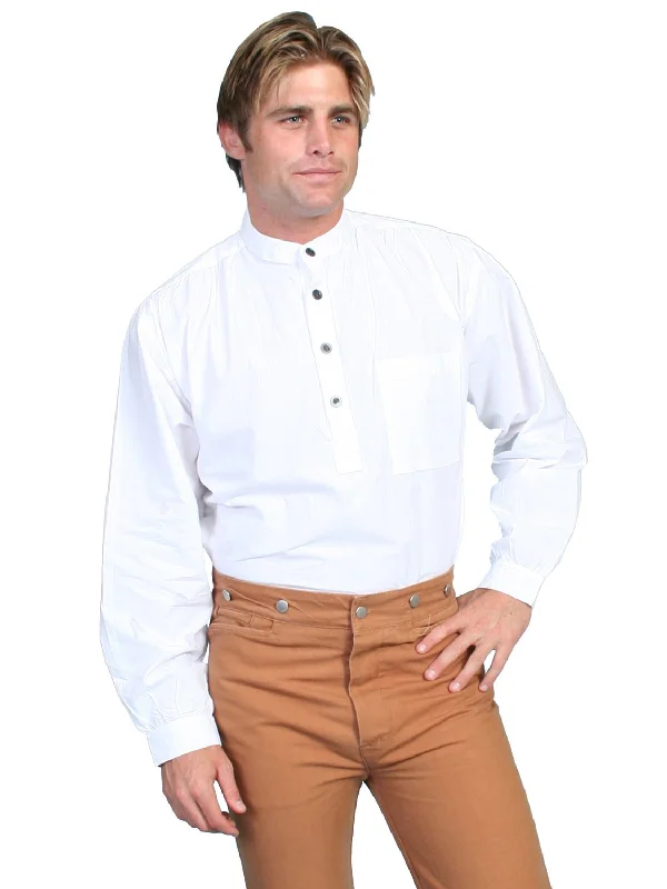 Men’s plush cotton shirt-Scully Rangewear Mens White 100% Cotton L/S Big Pullover Western Shirt