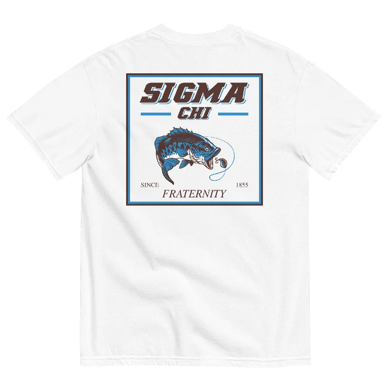 Men’s funky graphic tee-Sigma Chi Angler T-Shirt by Comfort Colors (2023)