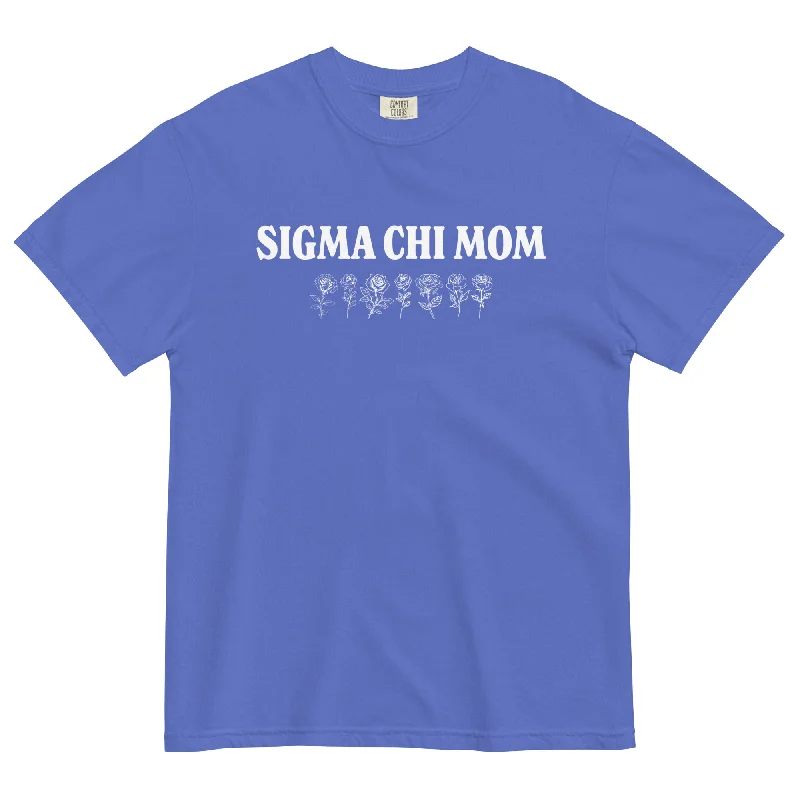 Men’s cushy casual top-Sigma Chi White Rose Mom T-Shirt in Blue