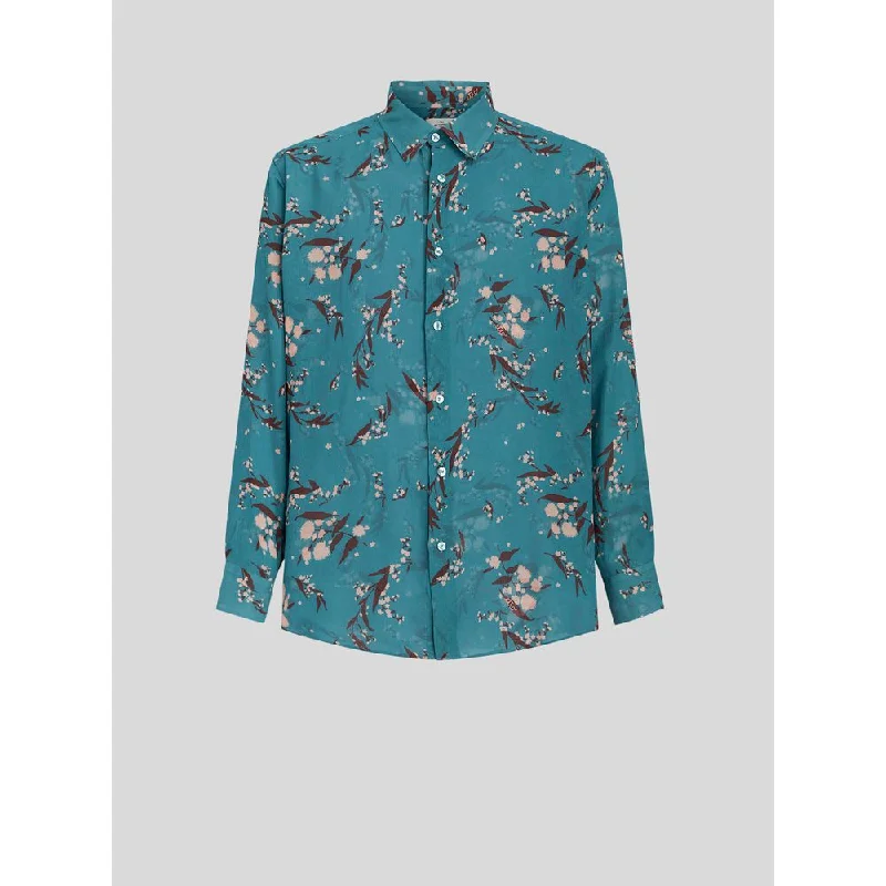 Men’s fitted flannel top-Silk Shirt With Archive Floral Print