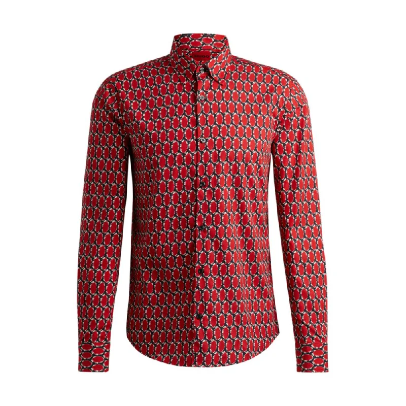 Men’s vivid checked shirt-Slim-fit shirt in abstract-printed cotton poplin