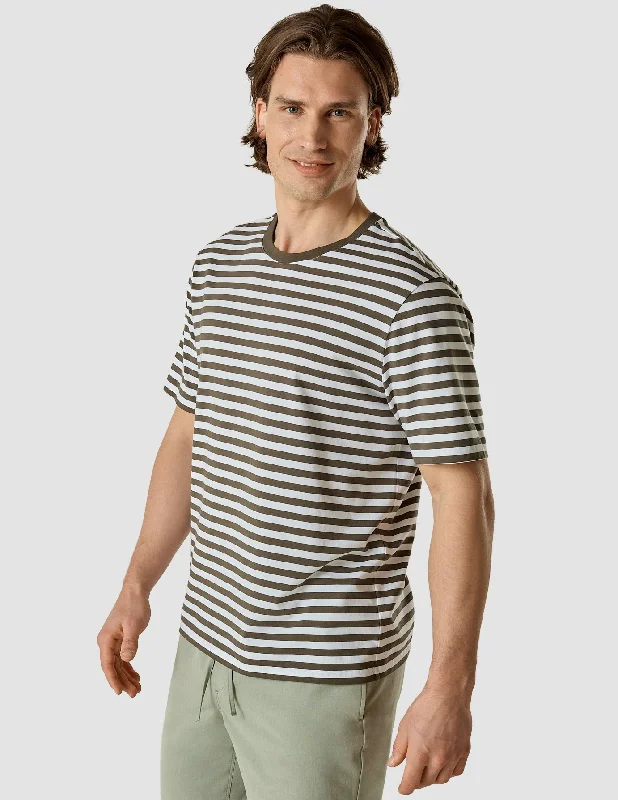 Men’s tropical graphic shirt-Striped Supima T-Shirt Box Fit Urban Green