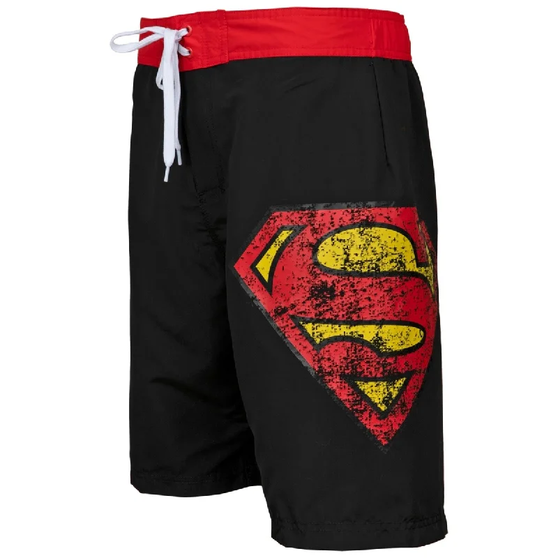 Men’s baggy black pants-Superman Symbol Black Swim Board Shorts