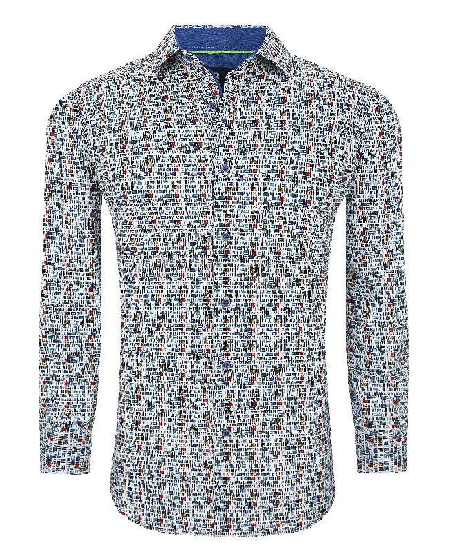 Men’s iconic white button-up-Tom Baine Slim Fit Performance Long Sleeve Printed Button Down