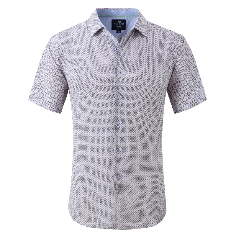 Men’s cool plaid short-sleeve-Tom Baine Slim Fit Performance Short Sleeve Geometric Button Down