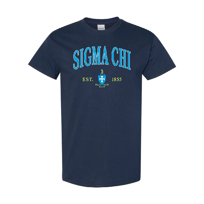 Men’s silky fabric shirt-Sigma Chi Vintage Crest T-Shirt (Navy)